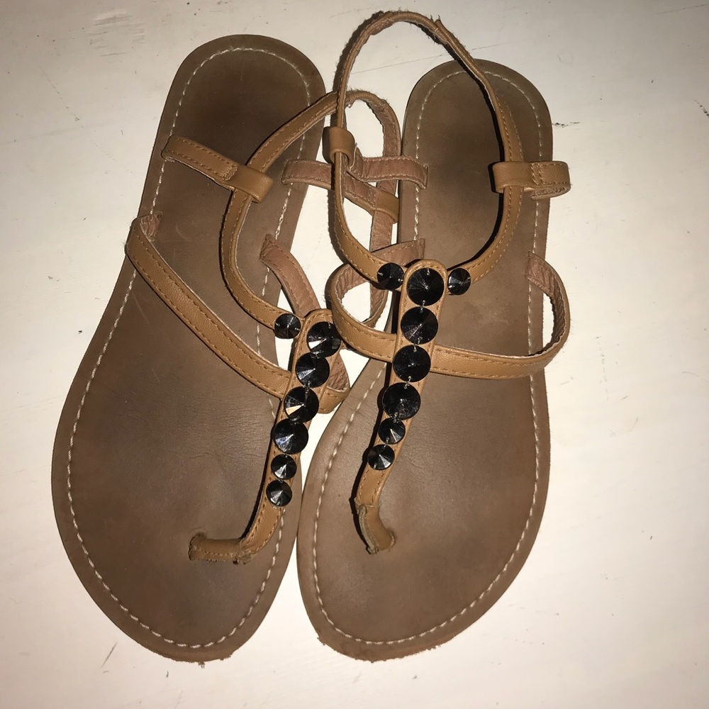 Tan sandals with grey studs